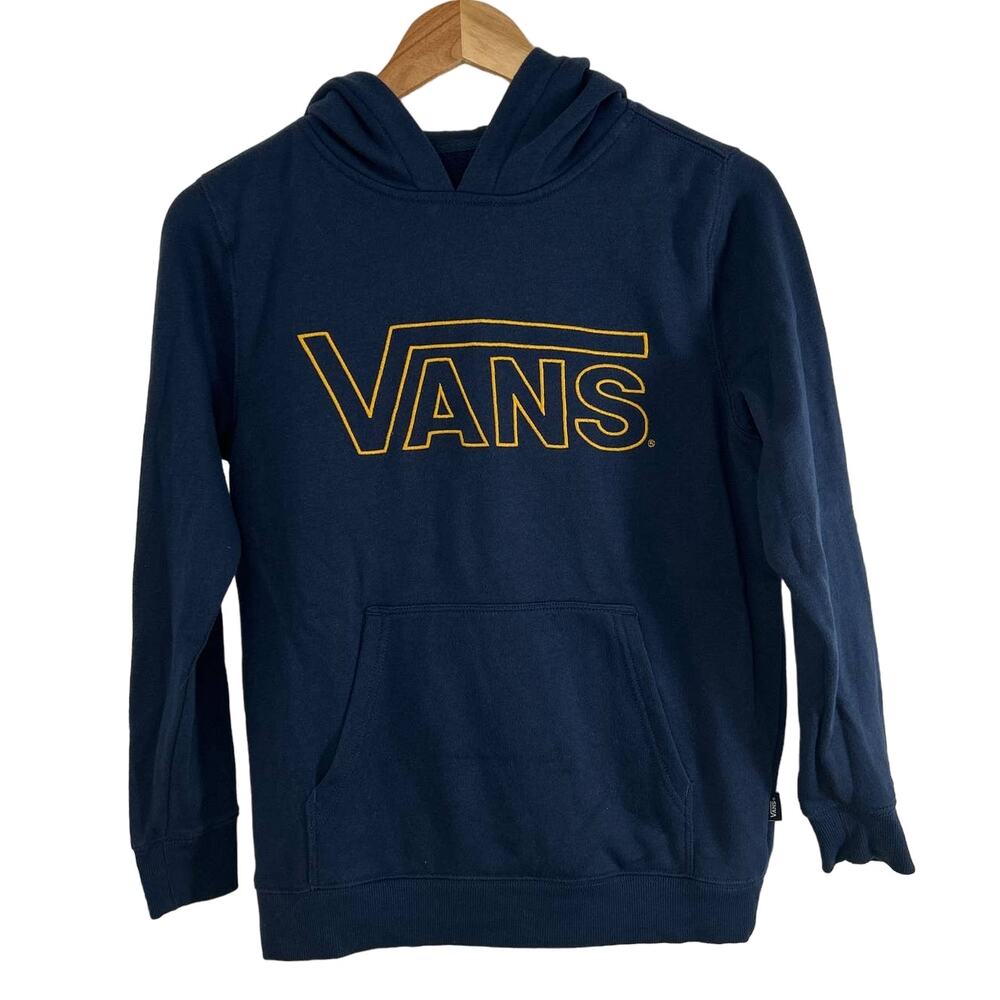 Vans Boys Logo Hoodie Sweatshirt Blue Navy Yellow Medium